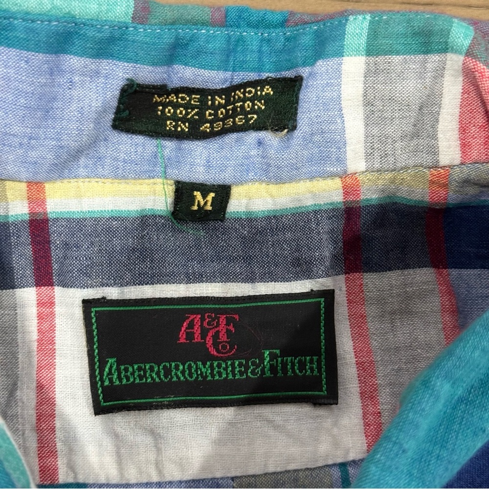 Abercrombie Fitch Vintage Madras Plaid Short Sleeve Button Down Shirt M‎ Cotton - Picture 9 of 10